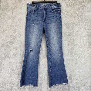 Whetherly Jeans Womens 30/10 Blue Grant High Rise Ankle Flare Raw Hem Distressed